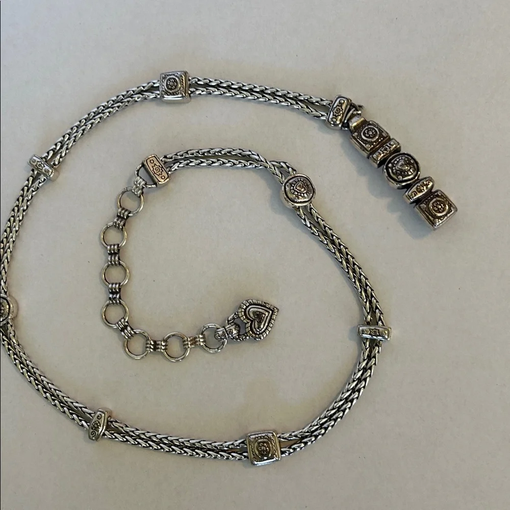 BRIGHTON SILVER TONE DOUBLE CHAIN ADJUSTABLE METAL BELT 35” LONG